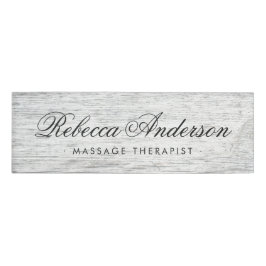Weathered grijs barnhout, chic script naambadge