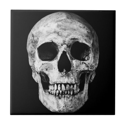 Weathered Old Skull - zwart & wit Tegeltje (Voorkant)