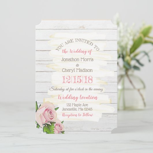 Weathered Pink Floral Wedding Invitation Kaart (Staand voorkant)