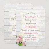 Weathered Pink Floral Wedding Invitation Kaart (Voorkant / Achterkant)