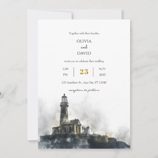 Weathered Seaside Lighthouse Island Beach bruiloft Kaart (Voorkant)