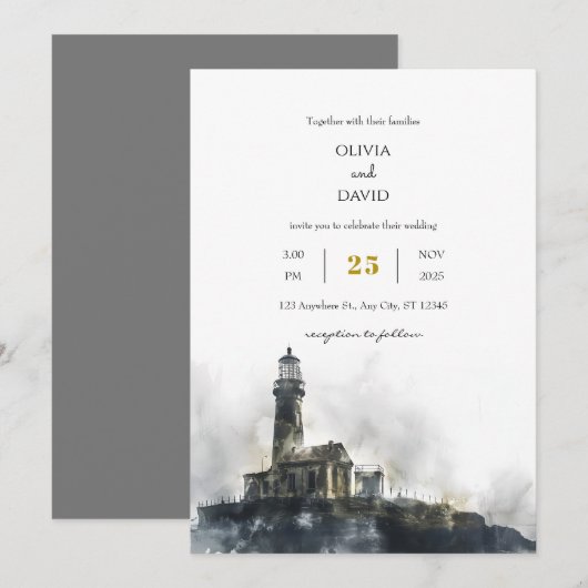 Weathered Seaside Lighthouse Island Beach bruiloft Kaart (Voorkant / Achterkant)