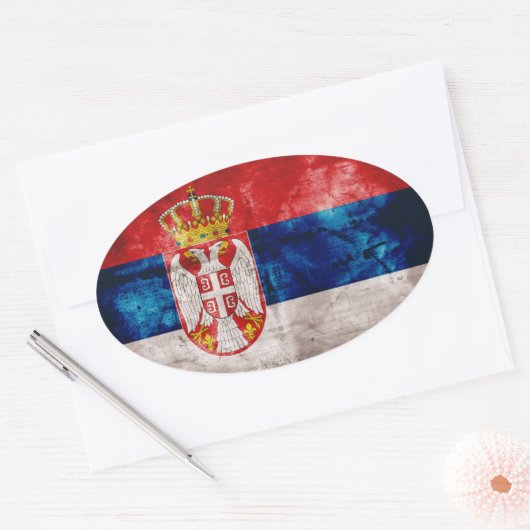 Weathered Servië Vlag Ovale Sticker (Envelop)
