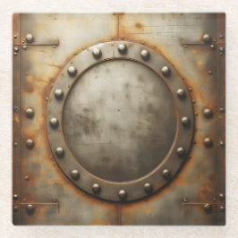 weathered steel, metal look glazen onderzetter