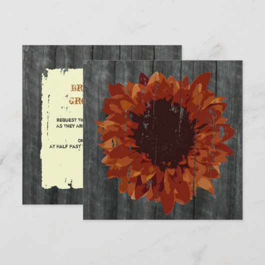 Weathered Sunflower & Barn Fall Wedding Invitation Kaart (Voorkant / Achterkant)