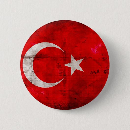 Weathered Turkey Flag Ronde Button 5,7 Cm (Voorkant)