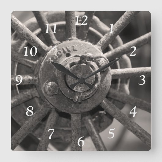 Weathered Wagon Wheel Square Clock Vierkante Klok (Voorkant)