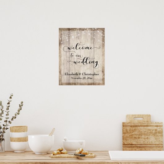 Weathered Wood & Liight Wedding Welcome Sign Poster (Keuken)