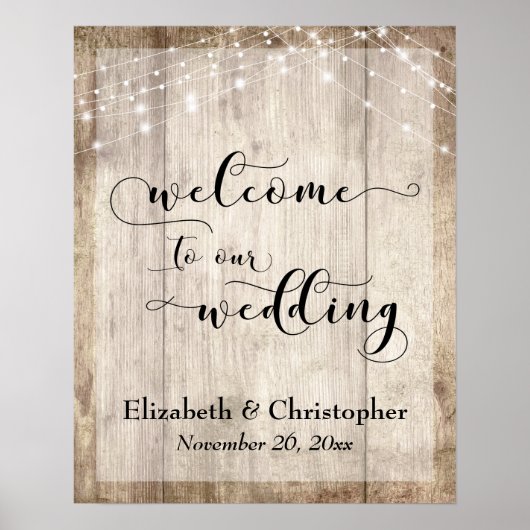 Weathered Wood & Liight Wedding Welcome Sign Poster (Voorkant)