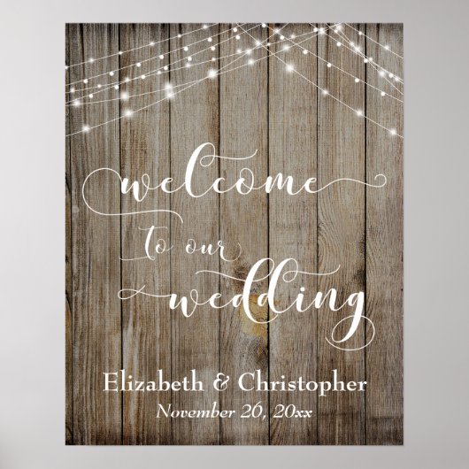Weathered Wood & Liight Wedding Welcome Sign Poster (Voorkant)