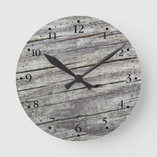 Weathered Wood Planks Texture Pattern Clockface 1 Ronde Klok