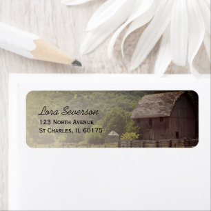 Weathered Wooden Country Barn Return Address Etiket