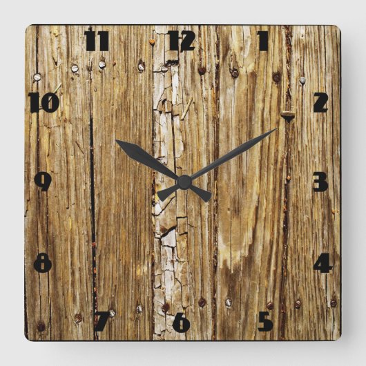 Weathered Wooden Deck Wall Clock Vierkante Klok (Voorkant)