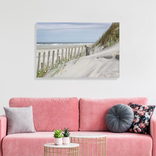 Weatherfence en zandduinen op het strand canvas afdruk (Insitu (Woonkamer))