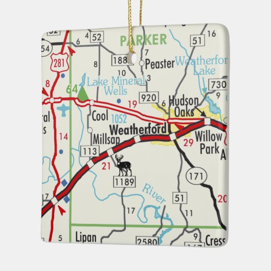 Weatherford TX Road Map Keramisch Ornament (Links)