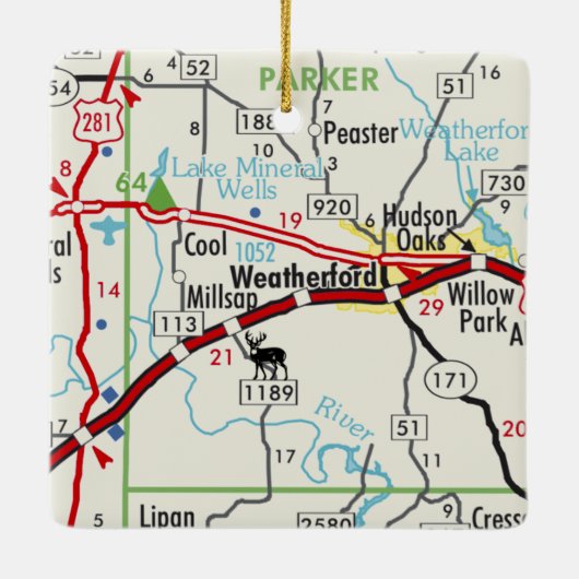 Weatherford TX Road Map Keramisch Ornament (Achterkant)