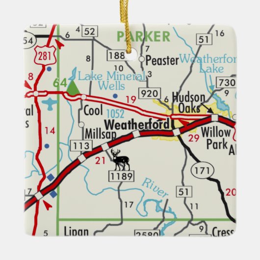 Weatherford TX Road Map Keramisch Ornament (Voorkant)