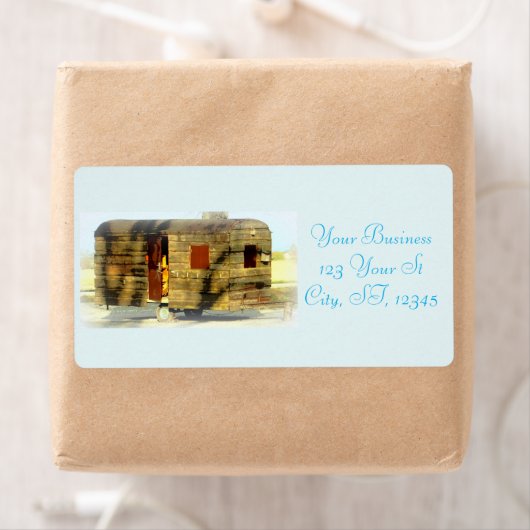 Weatherhout zigeunercaravan etiket (Insitu)