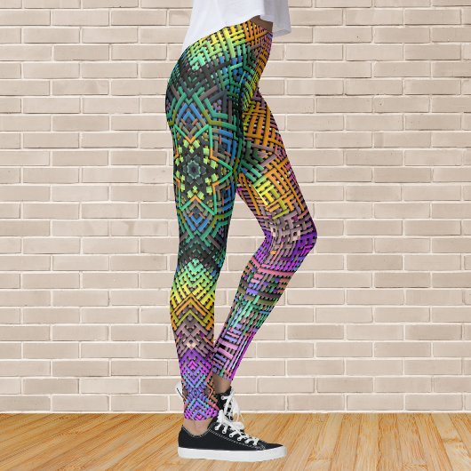 Weave Mandala Blauwgroen Geel en Roze Leggings