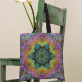 Weave Mandala Blauwgroen Geel en Roze Tote Bag