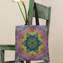 Weave Mandala Blauwgroen Geel en Roze Tote Bag