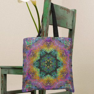Weave Mandala Blauwgroen Geel en Roze Tote Bag