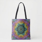 Weave Mandala Blauwgroen Geel en Roze Tote Bag (Voorkant)