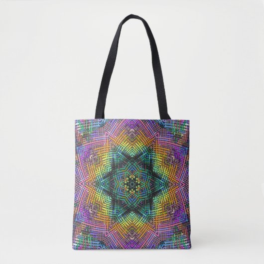 Weave Mandala Blauwgroen Geel en Roze Tote Bag (Voorkant)