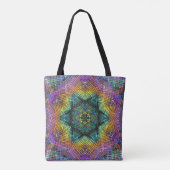 Weave Mandala Blauwgroen Geel en Roze Tote Bag (Achterkant)