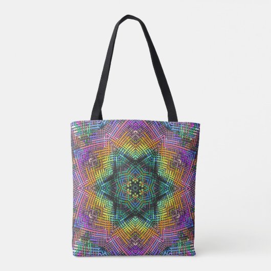 Weave Mandala Blauwgroen Geel en Roze Tote Bag (Achterkant)