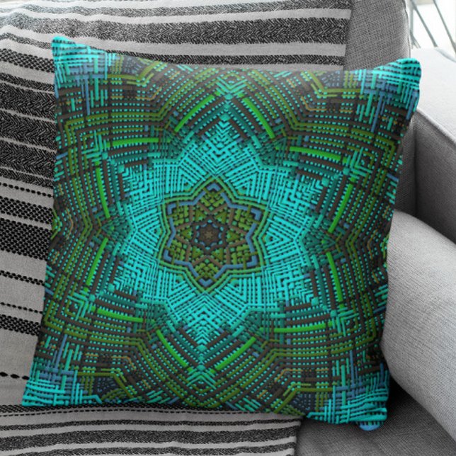 Weave Mandala Blue en Green Kussen (Creator heeft geüpload)