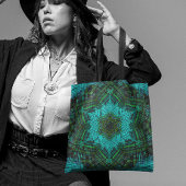 Weave Mandala Blue en Green Tote Bag