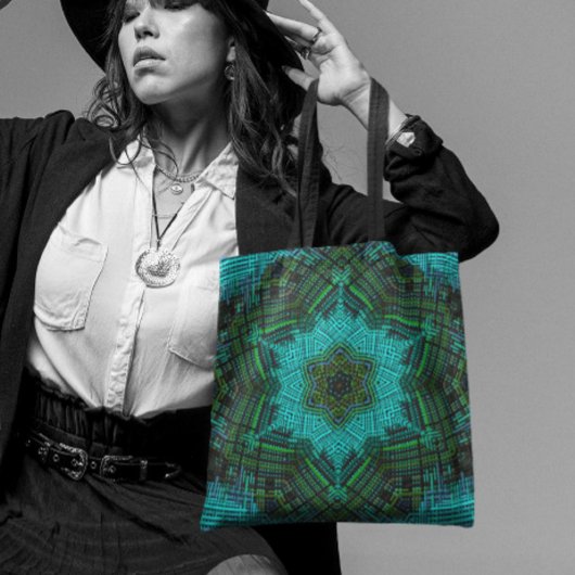 Weave Mandala Blue en Green Tote Bag