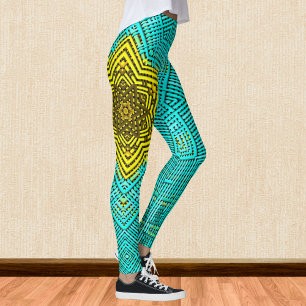 Weave Mandala Blue en Yellow Leggings