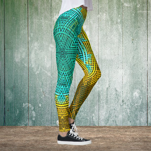 Weave Mandala Blue en Yellow Leggings