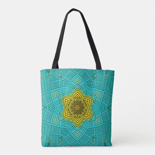 Weave Mandala Blue en Yellow Tote Bag (Achterkant)