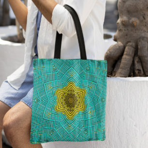 Weave Mandala Blue en Yellow Tote Bag