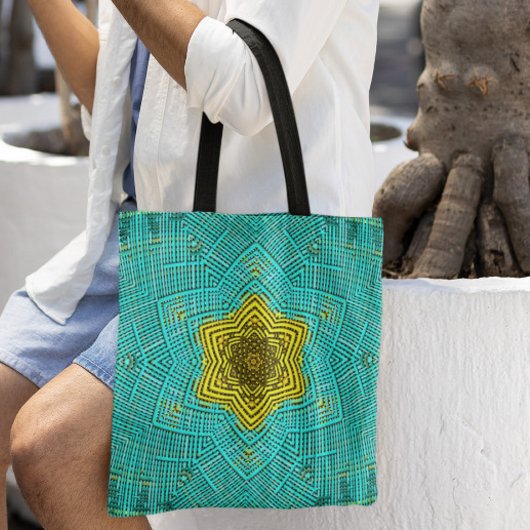 Weave Mandala Blue en Yellow Tote Bag