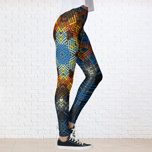 Weave Mandala Blue Yellow en Red Leggings
