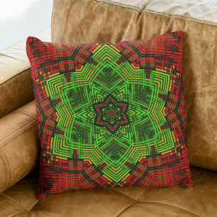 Weave Mandala Flower Red en Green Kussen