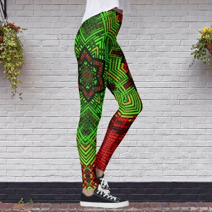 Weave Mandala Flower Red en Green Leggings
