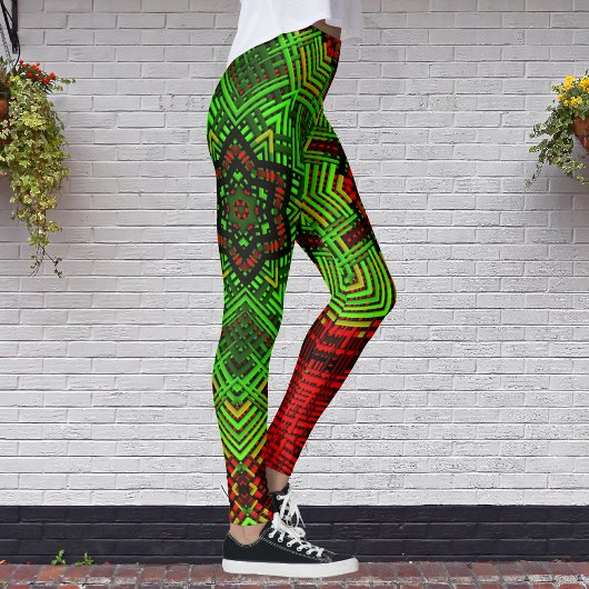 Weave Mandala Flower Red en Green Leggings