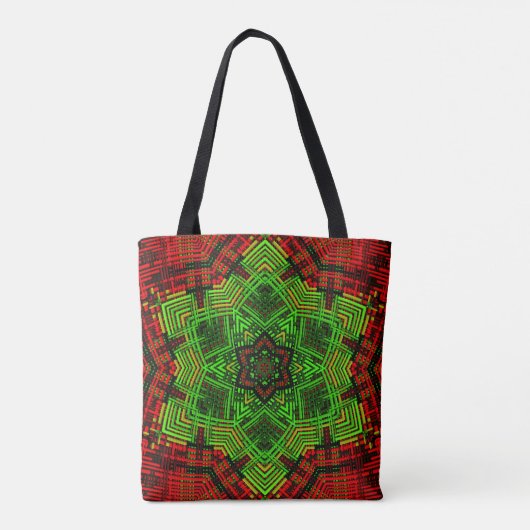 Weave Mandala Flower Red en Green Tote Bag (Achterkant)