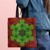 Weave Mandala Flower Red en Green Tote Bag