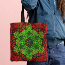 Weave Mandala Flower Red en Green Tote Bag