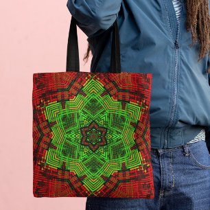 Weave Mandala Flower Red en Green Tote Bag