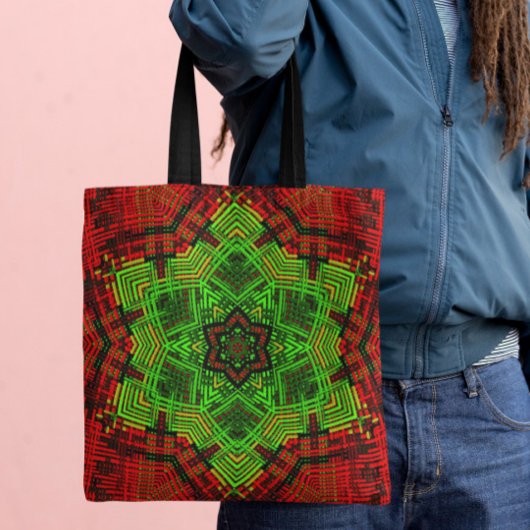 Weave Mandala Flower Red en Green Tote Bag