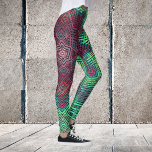 Weave Mandala Green Blue en Red Leggings