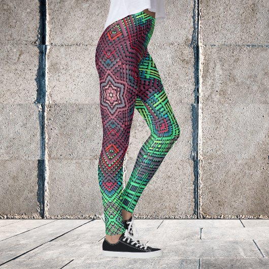 Weave Mandala Green Blue en Red Leggings