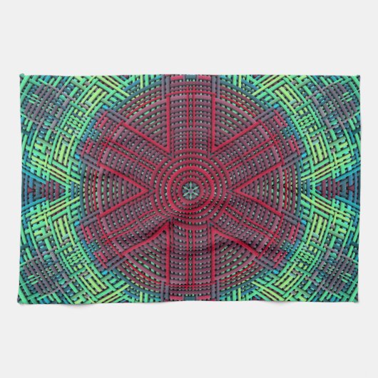 Weave Mandala Green Blue en Red Theedoek (Horizontaal)